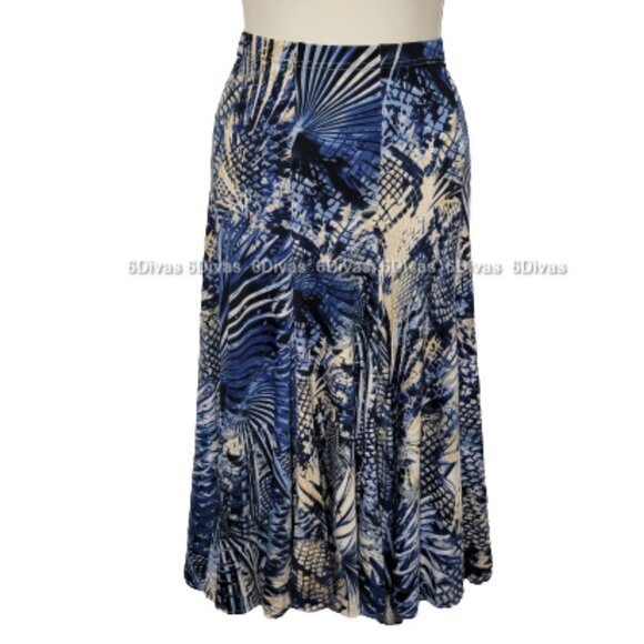 Blue and White Printed Midi Flare Skirt Size S - Picture 1 of 5